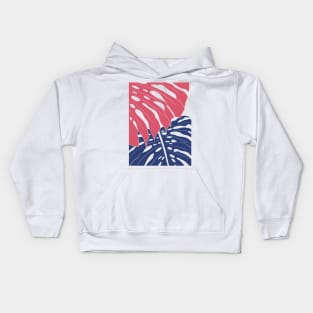 Abstract Blue And Red Monstera Leaves 2 Kids Hoodie